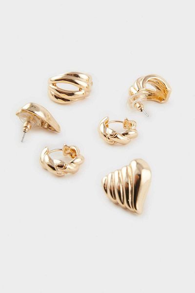DeFacto Women's 3-Piece Gold Earrings E9077Axns