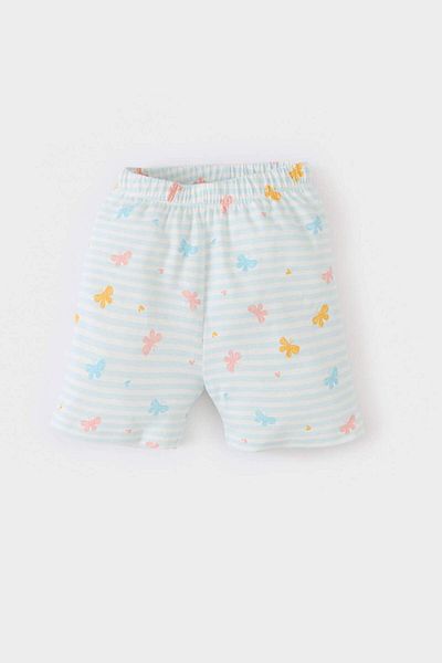 DeFacto Set de pijamale pentru fetiță, cu imprimeu de fluturi, cu mânecă scurtă, din bumbac pieptănat, cu pantaloni scurți cu talie elastică E1550A525HS