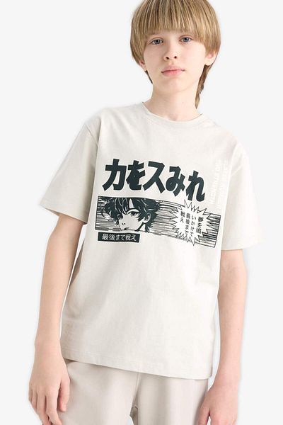 DeFacto Boy's Crew Neck Printed Short Sleeve T-Shirt E0188A825Hs