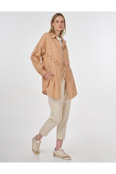 Kayra Seashell Embroidered Cotton Tunic Nude