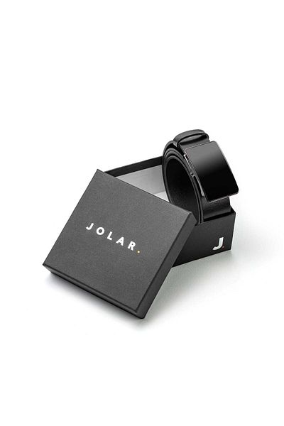 JOLAR. Men's belt, elegant, natural leather, glossy black automatic buckle, JOLAR. Brown