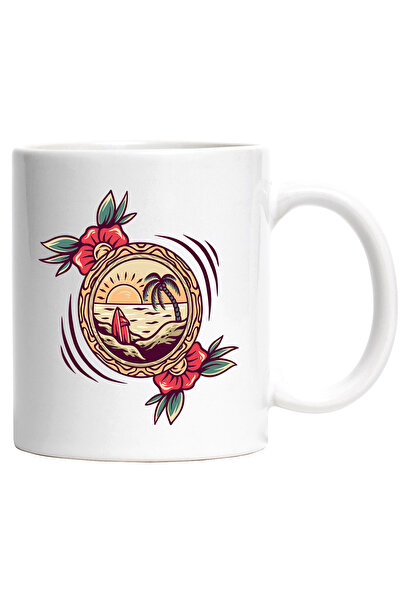 StoryGift Romania Cana Cu Plaja, Apus, Mare, Palmier, Placa De Surf, Flori, Rama, Multicolor 330 M, Cu ,stg