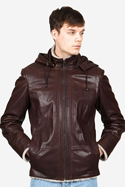 Dericlub Macon Men's Jumbo Coat - Genuine Leather, Fur Inside Pocket