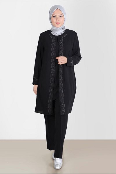 Alvina Crepe Double Pants.Stone Detailed Set - 20243