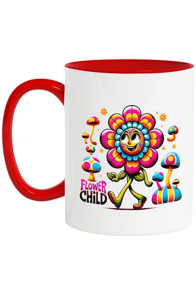 StoryGift Romania Mug with a cheerful flower with the message "Flower child", hippie style, culture, illust, With ,STG