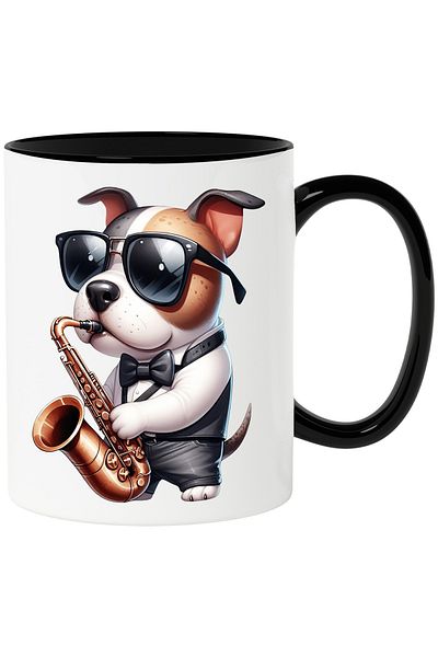 StoryGift Romania Mug with a dog playing the saxophone | illustration | glasses | musical instrument, Cu,STG