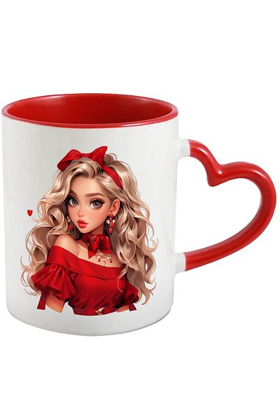 StoryGift Romania Mug with a beautiful face | blonde | red blouse | | bow | serious | 33, Cu ,STG