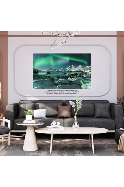 StoryGift Romania Tablou Canvas Priveliste De Iarna La Sundstraumen Strait In Noapte Norvegia, Iarna, Apa, Munti,
