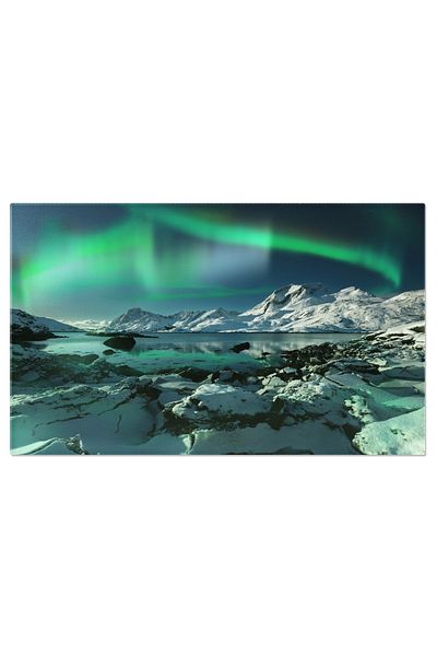 StoryGift Romania Tablou Canvas Priveliste De Iarna La Sundstraumen Strait In Noapte Norvegia, Iarna, Apa, Munti,