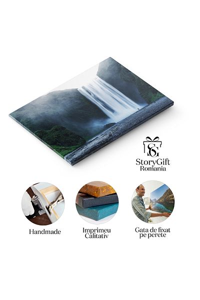 StoryGift Romania Tablou Canvas: Caderea Apei In Peisaj Islandez - Peisaj, Apa, Cascade, Islanda