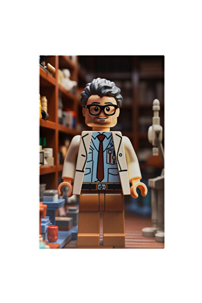 StoryGift Romania Tablou Canvas: Profesor Lego In Laboratorul De Chimie In Halat Alb Cu Ochelari Negri Si Substa