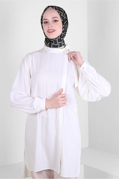 Alvina HIDDEN BUTTON TUNIC WITH COLLAR BINDING DETAIL 43508