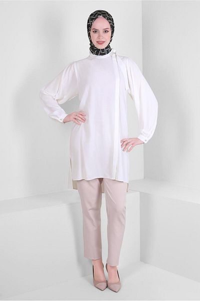 Alvina HIDDEN BUTTON TUNIC WITH COLLAR BINDING DETAIL 43508