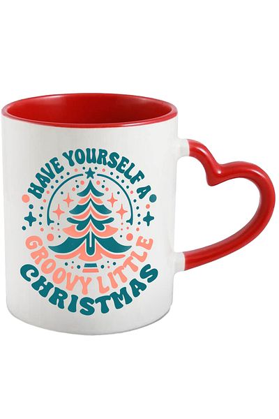 StoryGift Romania Christmas tree mug with the message "Have yourself a groovy little Christmas", st, Cu,STG