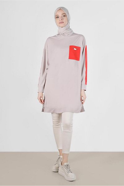 Alvina Striped Tunic Sweatpants with Sleeves and Pocket Detail - 42859