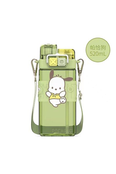 Miniso 520ml Pochacco 520ml Sanrioed Cinnamoroll Plastic Bottle Double Drink Cup Cartoon Melody Kuromi Stud