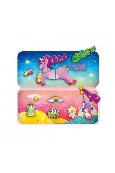 Mieredu Puzzle magnetic in cutie metalica, joc de potrivire si asociere - Unicorni