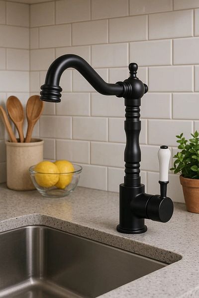 Melfa Sardıcı Melfa Reta Retro Kitchen Faucet – Matte Black, Ceramic Handle, 7 Years Warranty