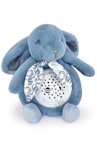 Doudou et Compagnie Musical projection lamp, fluffy bunny, 19 cm, blue