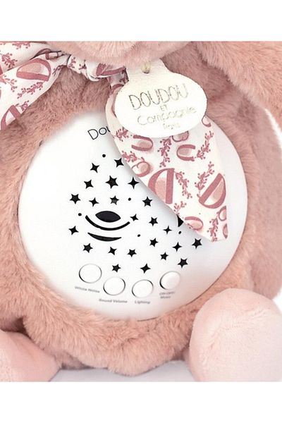 Doudou et Compagnie Musical projection lamp, fluffy bunny, 19 cm, pink