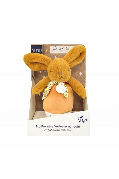 Doudou et Compagnie Fluffy bunny musical lamp, 16 cm, orange
