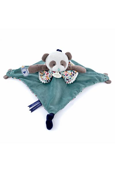 Doudou et Compagnie Doudou® puppet - plush panda with blanket, 30 cm, green/gray