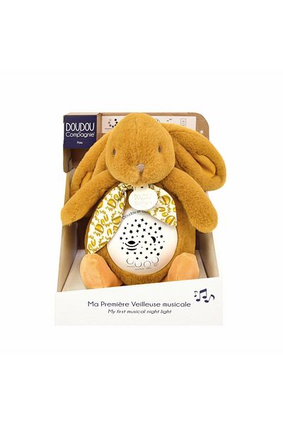 Doudou et Compagnie Musical projection lamp, fluffy bunny, 19 cm, beige