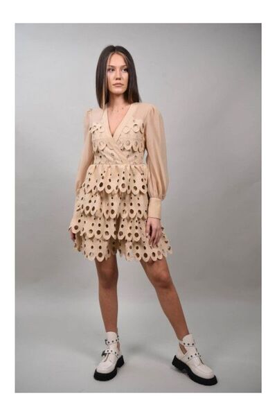 Y TWO WOMEN ROCHIE BANCHET SCURTA CU VOLANE GOSSAMARA Bej S-M