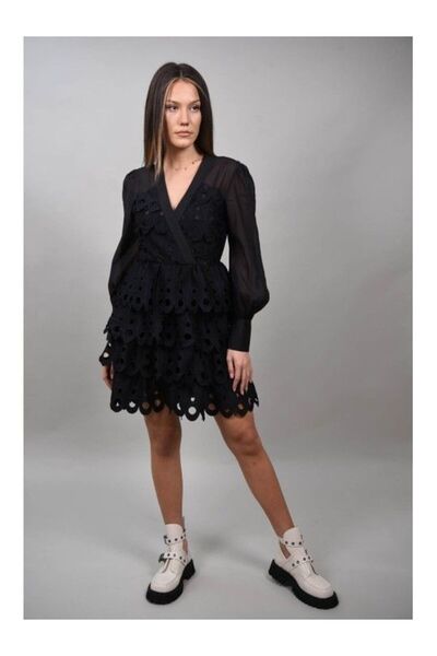 Y TWO WOMEN ROCHIE BANCHET SCURTA CU VOLANE GOSSAMARA Negru M-L