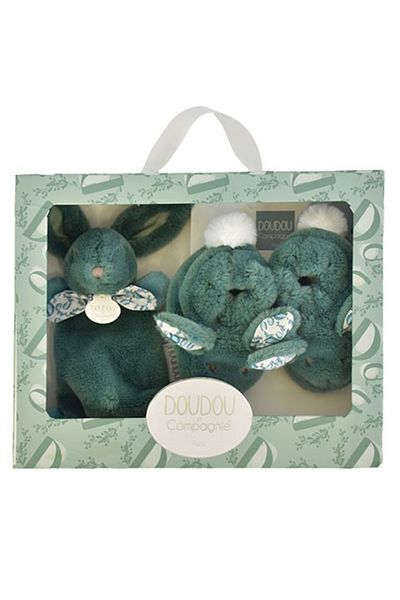 Doudou et Compagnie Doudou® Bunny - Booties and Plush Toy Set, green