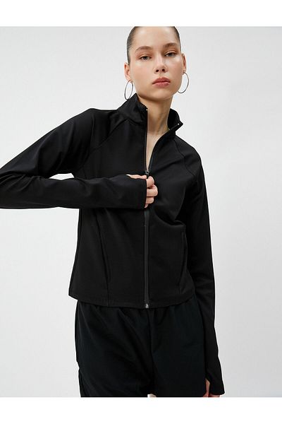 Koton Running Jacket Zippered Stand-Up Collar Pockets Extra Warm Inner Surface