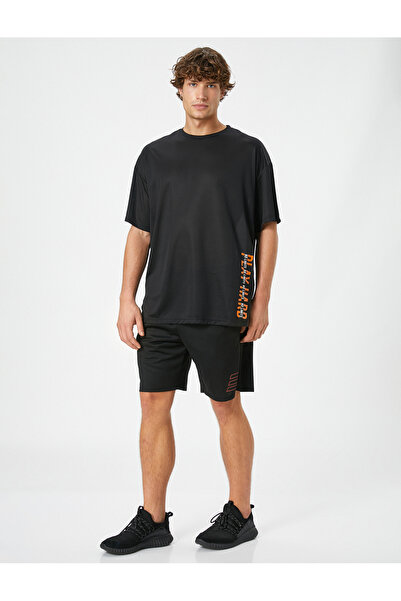 Koton Sports Shorts Short Waist Lace Up Reflective Print Detailed Pockets