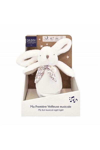 Doudou et Compagnie Fluffy bunny musical lamp, 16 cm, white