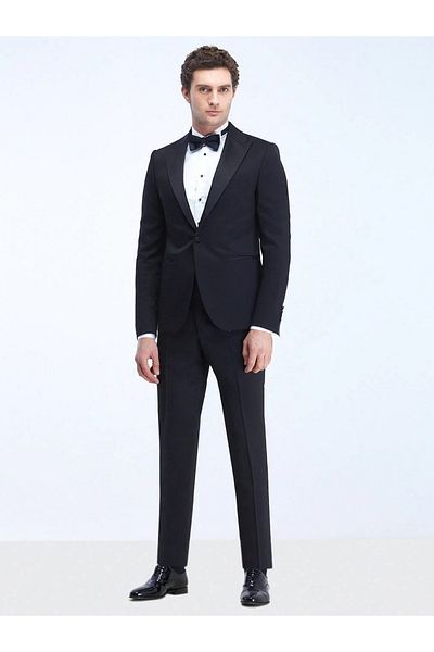 Kip Black Slim Fit Double Breasted Collar Tuxedo Dress Set