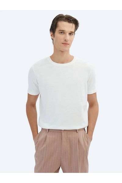 Kip Ecru Crew Neck Patterned Knitwear