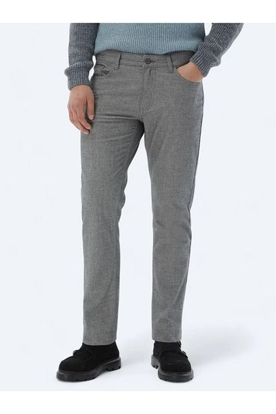 Kip Gray Woven Slim Fit Casual Cotton Blend Trousers