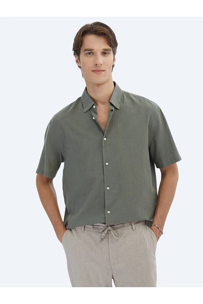Kip Χακί Oversize Fit Woven Casual πουκάμισο από 100% βαμβάκι