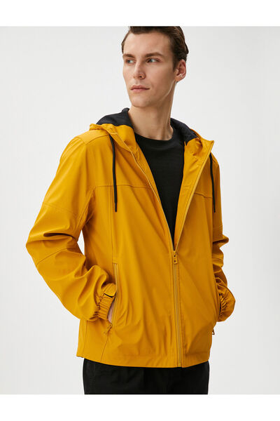 Koton Leather Look Jacket with Hooded Zipper Pocket Detail