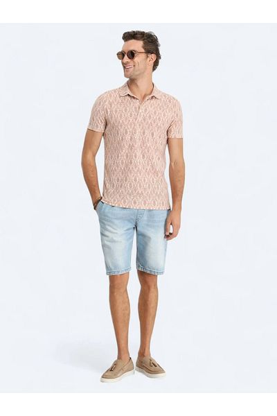 Kip Linen Blended Polo Collar T-shirt - Tile Printed