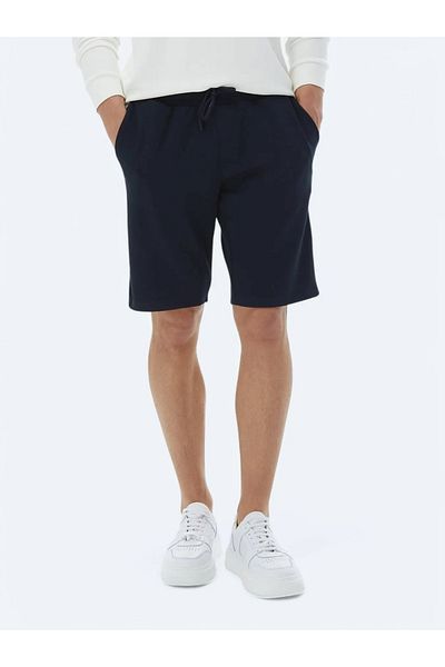 Kip Navy Blue Plain Knitted Jogging Fit Casual Bermuda