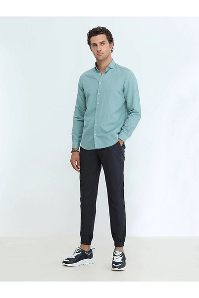 Kip Πουκάμισο με σκούρο μέντα Flat Regular Fit Woven Casual βαμβακερό μείγμα