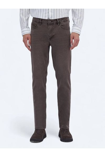 Kip Brown Slim Fit Denim - Cotton Blend Trousers