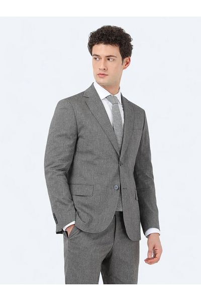 Kip Modern Fit Anthracite Striped Cotton Blend Suit