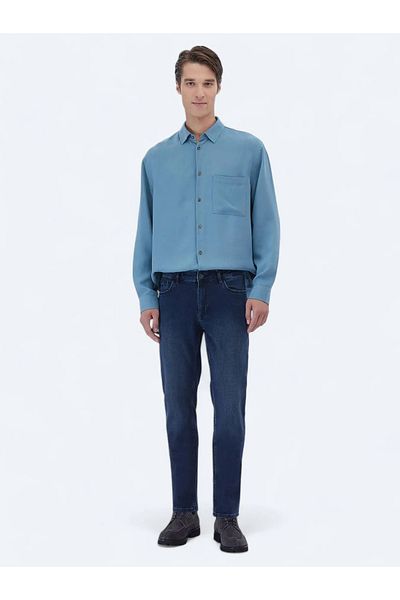 Kip Indigo Slim Fit Denim and Cotton Blend Pants