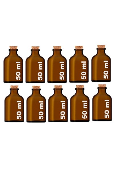 junibeliw 10 Adet 50ml Boş Amber Şişe Mantar Tıpalı Cam Şişe Dekoratif Koku Şişesi Mini Vazo 10x50ml