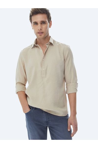 Kip Light Mink Woven - Casual πουκάμισο με κανονική εφαρμογή