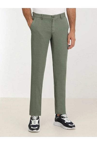 Kip Khaki Woven Slim Fit Casual Trousers