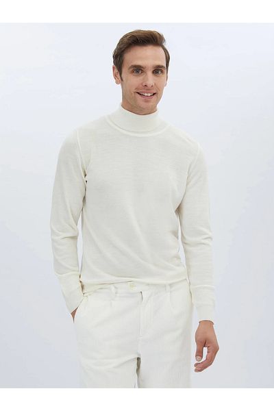 Kip Ecru Full Turtleneck Wool Blended Sweater Sweater