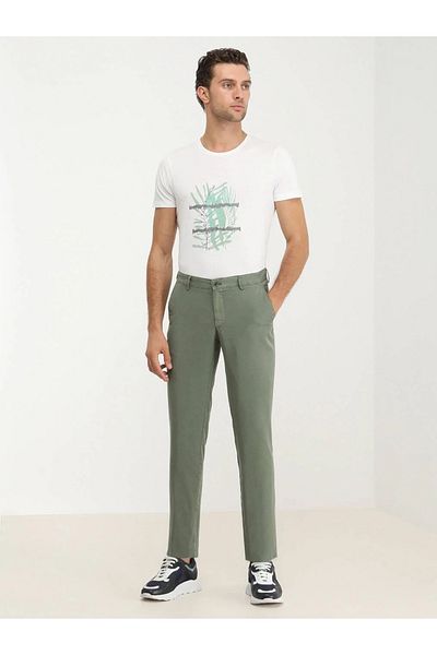 Kip Khaki Woven Slim Fit Casual Trousers