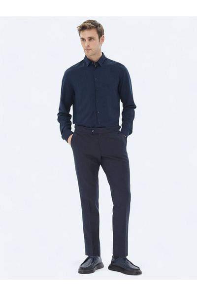 Kip Navy Blue Woven Regular Fit Casual Trousers